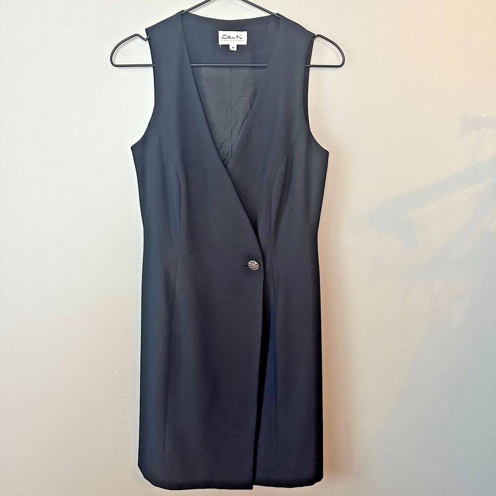 Vintage Ellen K Collection Black Sleeveless Single Breasted Vest Dress Womens 6